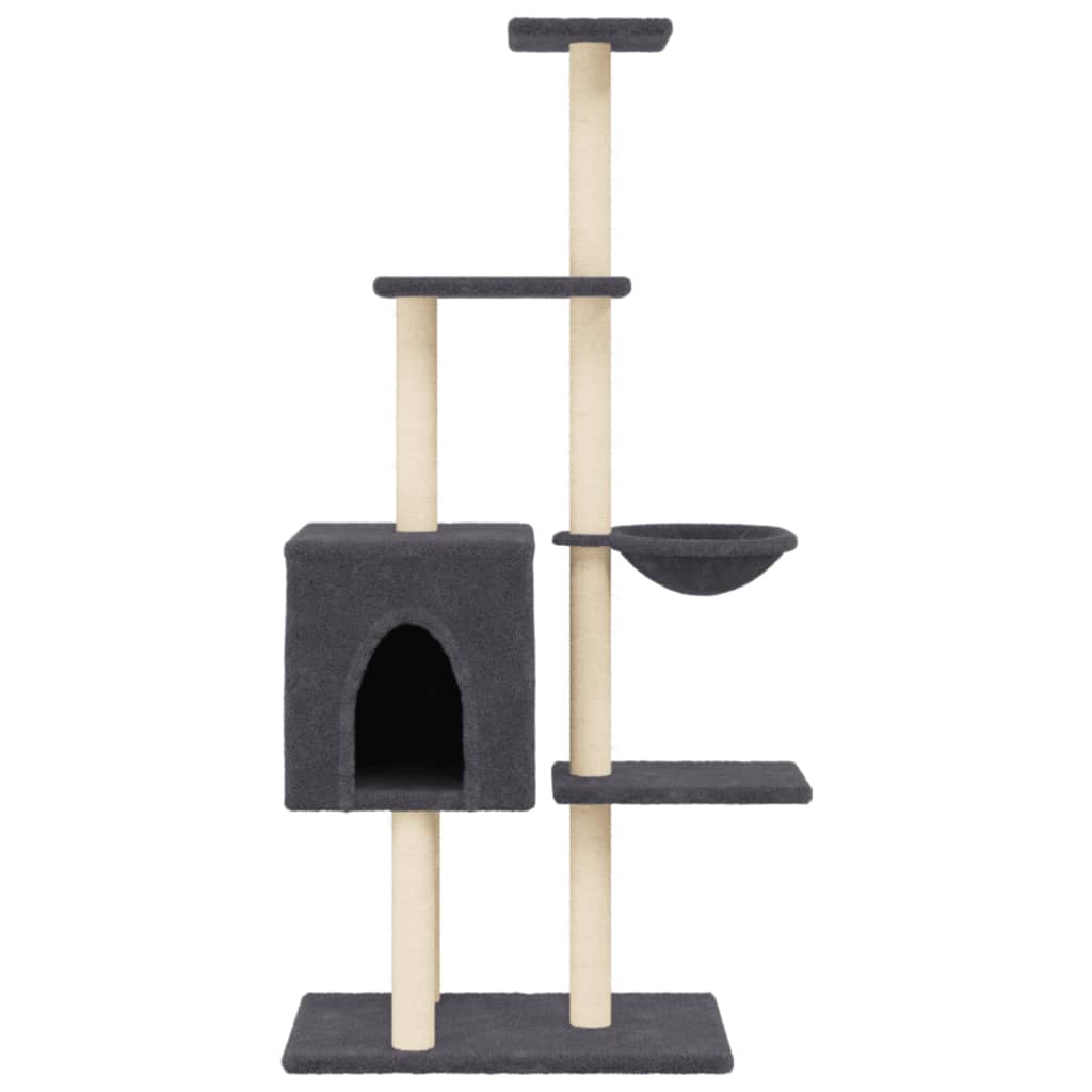 vidaXL Ansamblu de pisici, stâlpi din funie sisal, gri închis, 145 cm