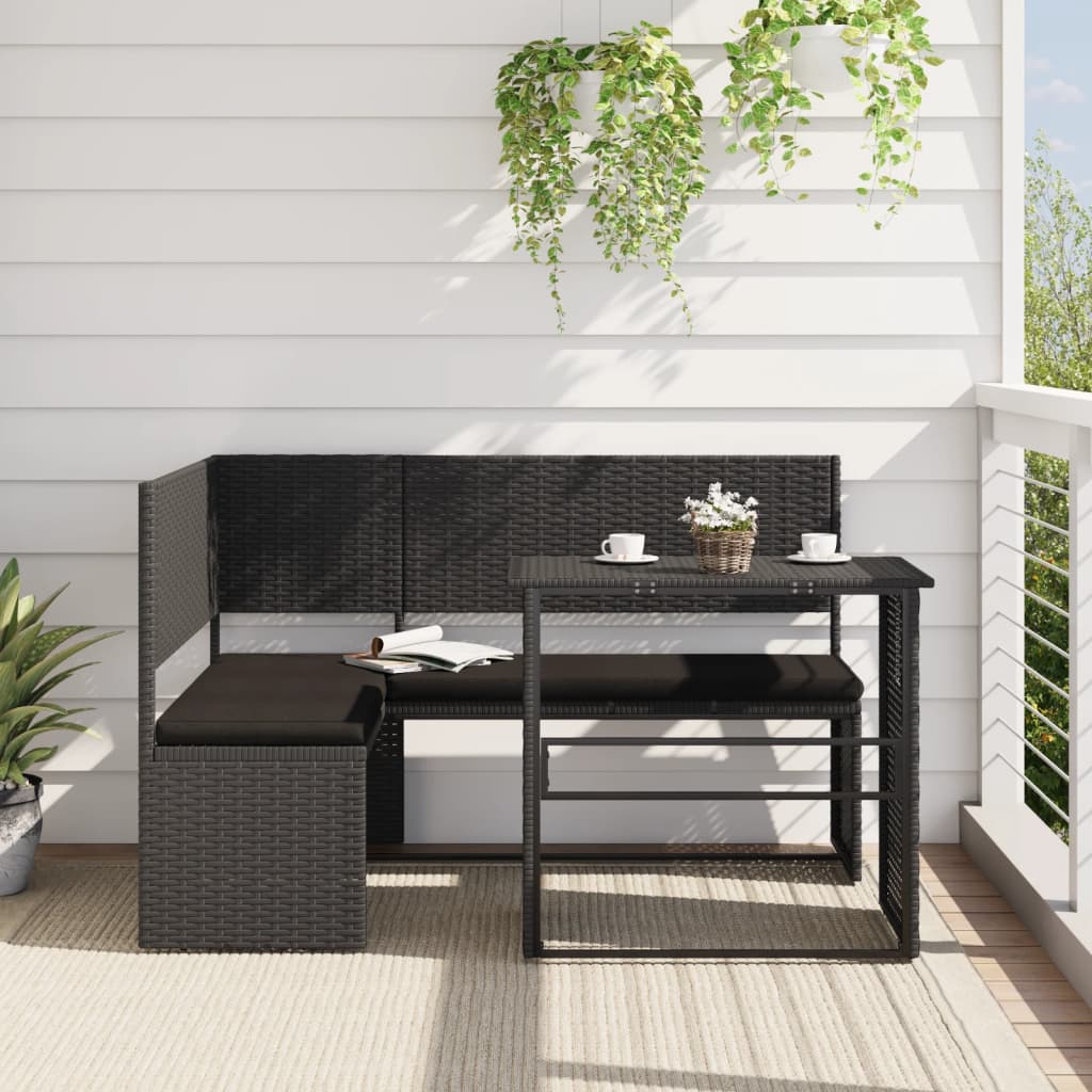 vidaXL Canapea de grădină cu masă/perne, formă de L, poliratan negru