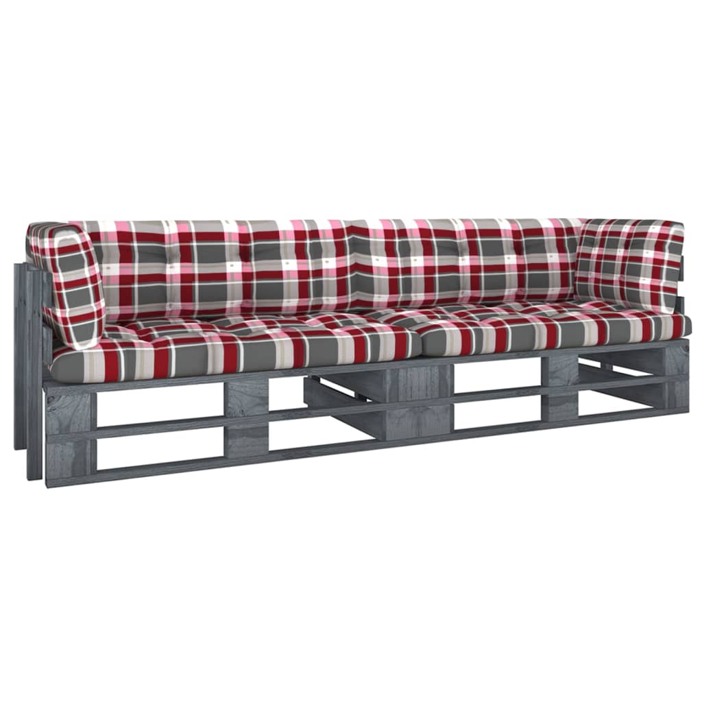vidaXL Canapea din paleți cu 2 locuri, cu perne, gri, lemn pin tratat