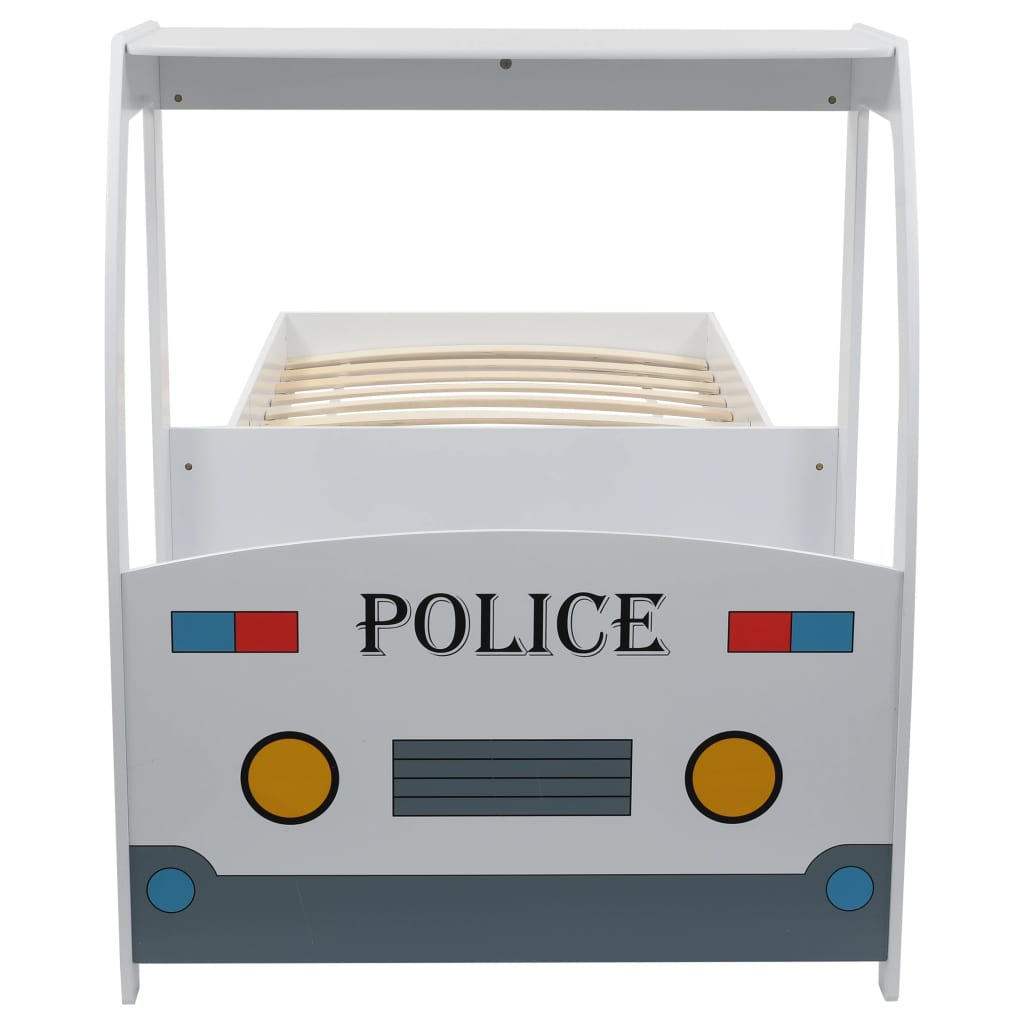 vidaXL Pat copii mașină poliție cu saltea, 7 Zone H2, 90x200 cm