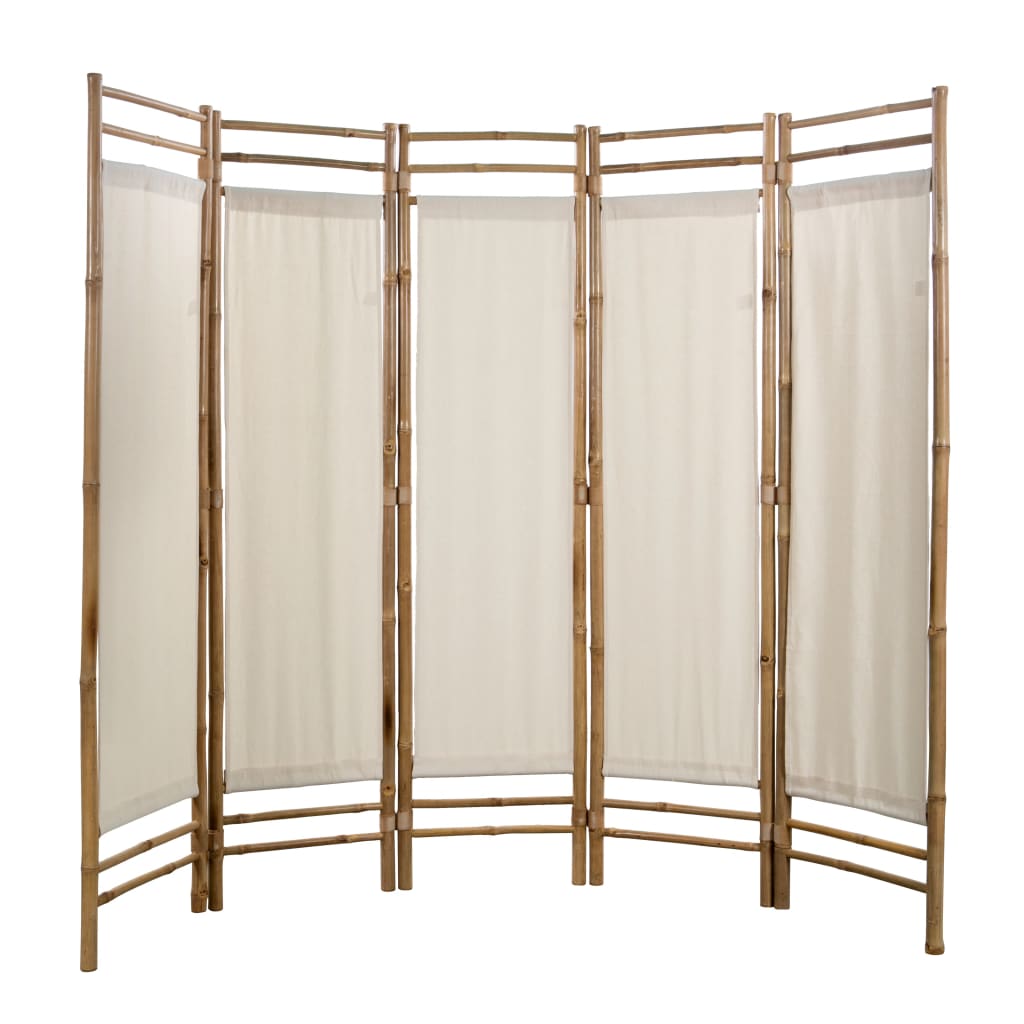 vidaXL Paravan de cameră cu 5 panouri, pliabil, bambus și pânză, 200 cm