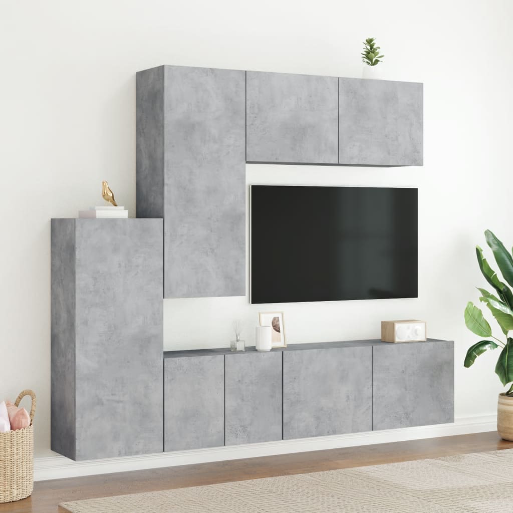 vidaXL Unități TV de perete, 5 piese, gri beton, lemn prelucrat