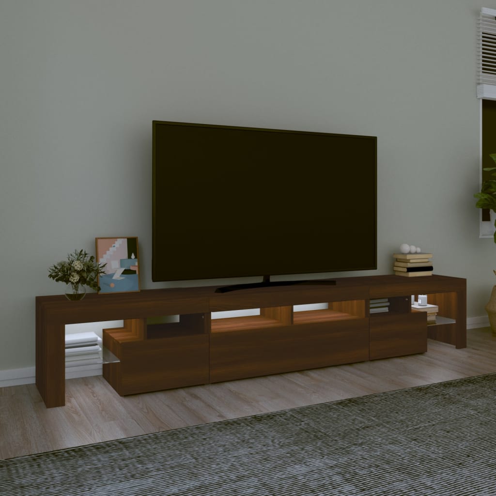 vidaXL Comodă TV cu lumini LED, stejar maro, 230x36,5x40 cm