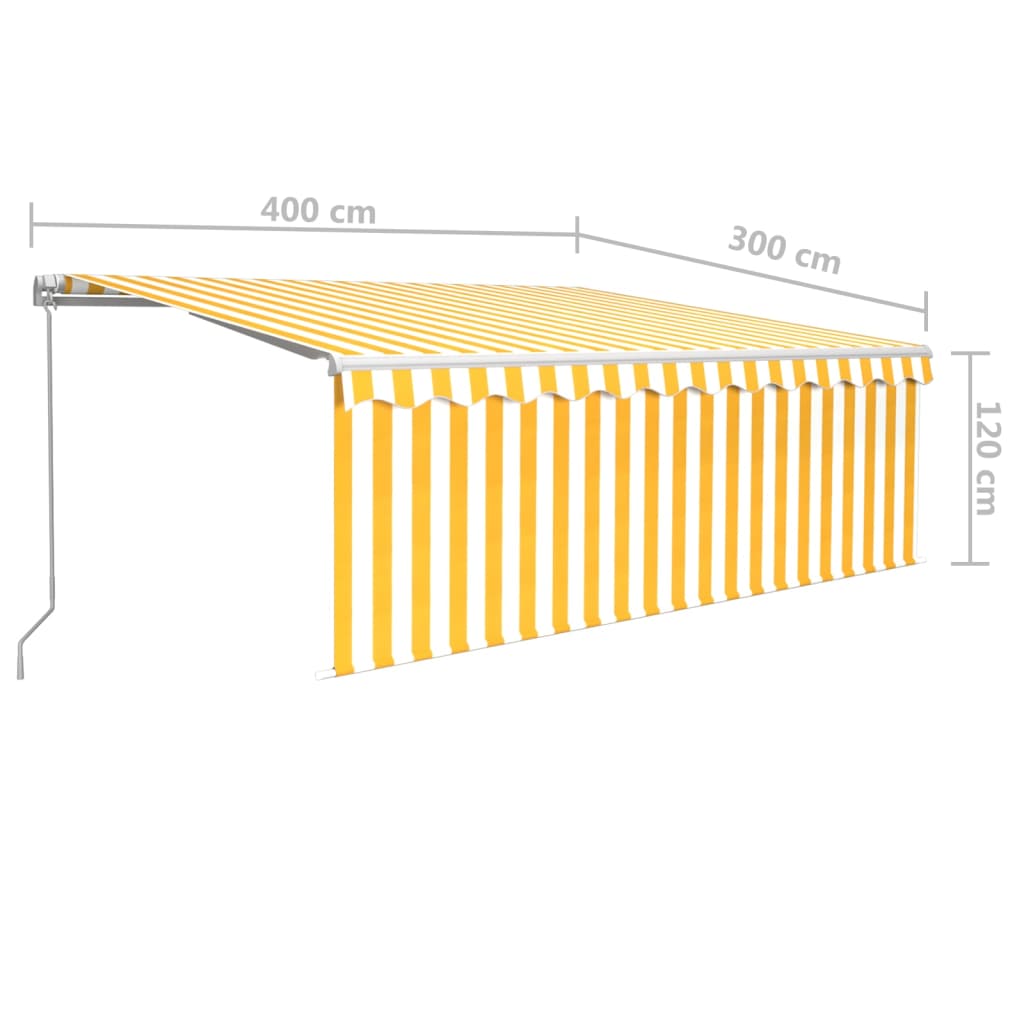 vidaXL Copertină retractabilă manual cu stor&LED, galben&alb, 4x3 m