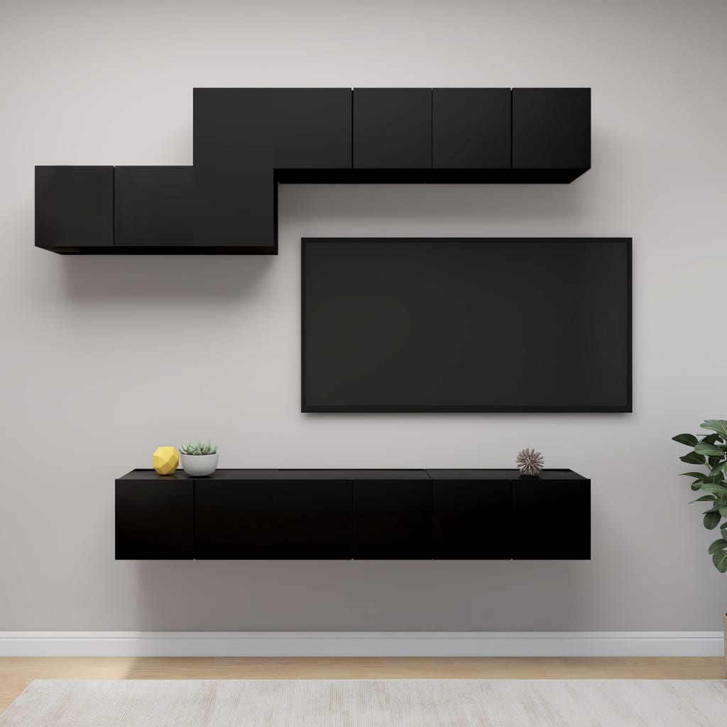 vidaXL Set dulapuri TV, 7 piese, negru, lemn prelucrat
