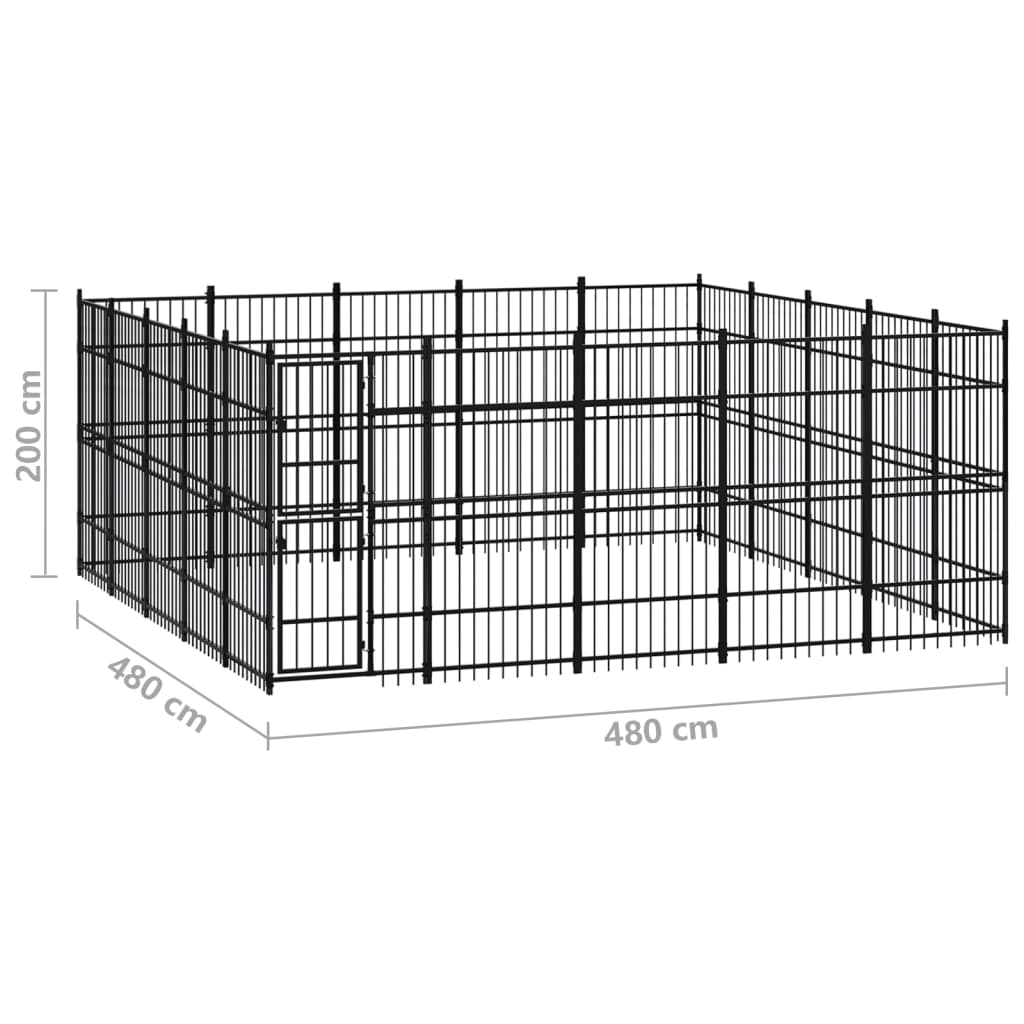 vidaXL Padoc pentru câini de exterior, 23,04 m², oțel