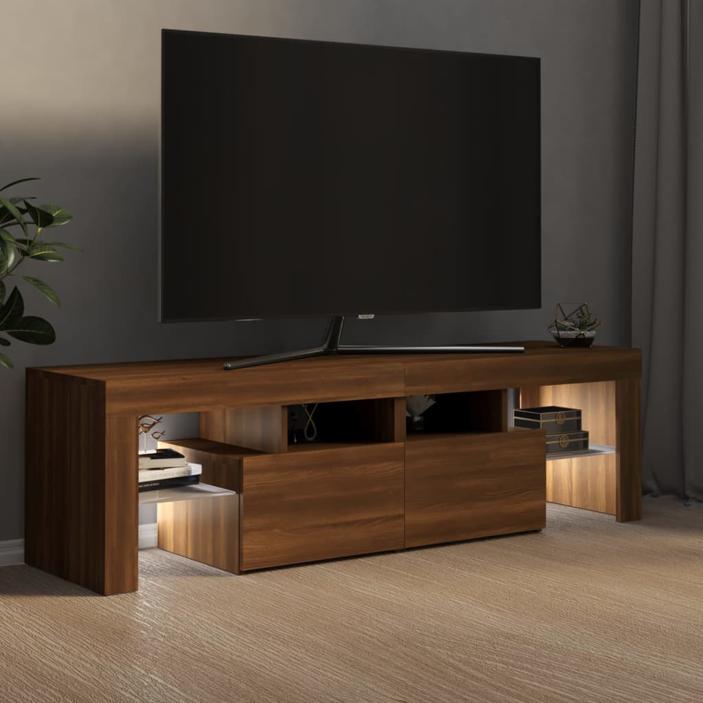 vidaXL Comodă TV cu lumini LED, stejar maro, 140x36,5x40 cm