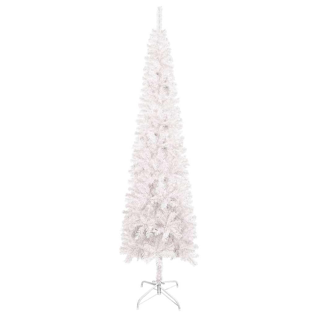 vidaXL Brad de Crăciun pre-iluminat slim, set globuri, alb, 240 cm