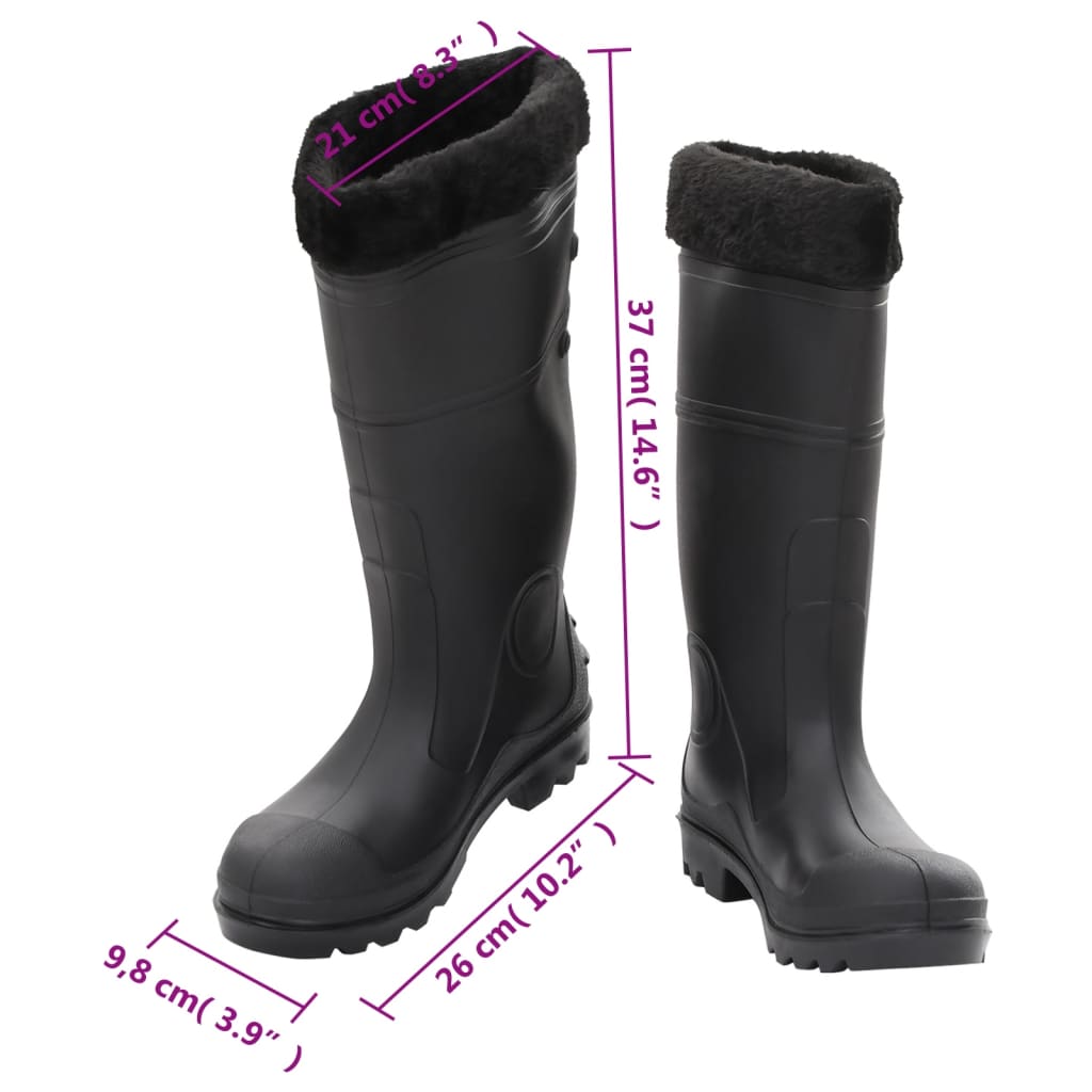 vidaXL Cizme de ploaie cu șosete detașabile, negru, mărime 38, PVC