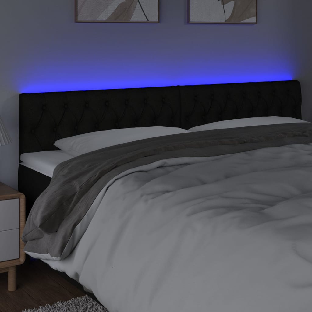 vidaXL Tăblie de pat cu LED, negru, 180x7x78/88 cm, textil