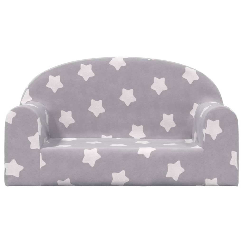vidaXL Canapea de copii cu 2 locuri, gri deschis cu stele, pluș moale