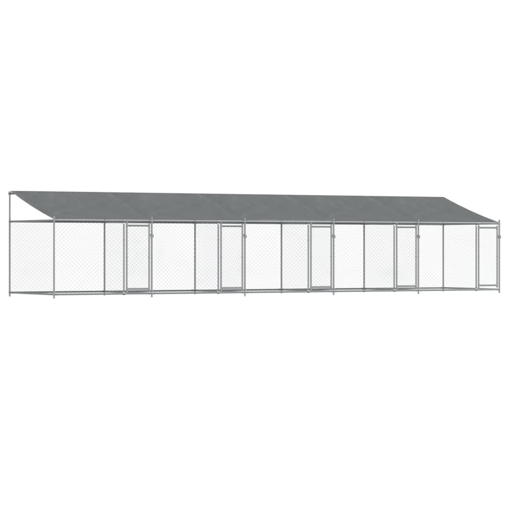 vidaXL Cușcă câini cu acoperiș și uși, gri, 10x2x2 m, oțel galvanizat
