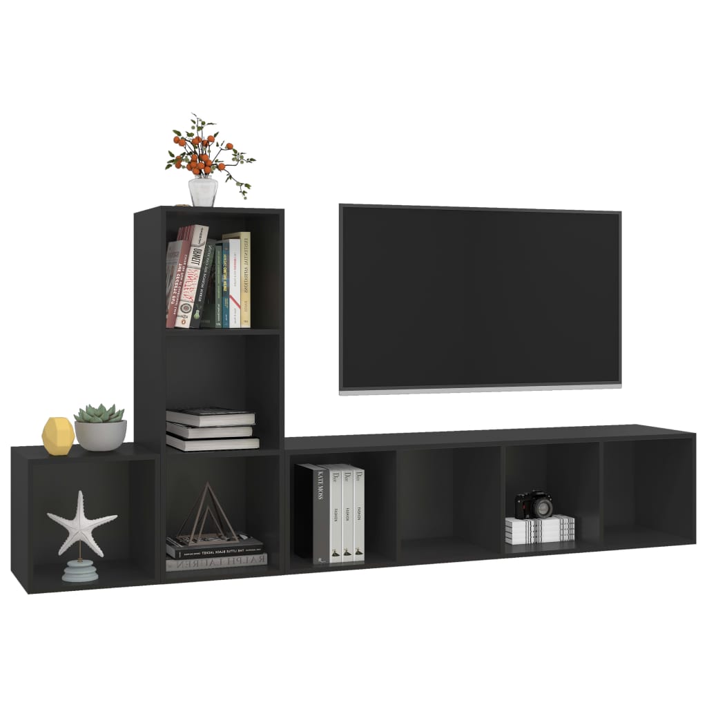 vidaXL Set de dulapuri TV, 3 piese, negru, lemn prelucrat