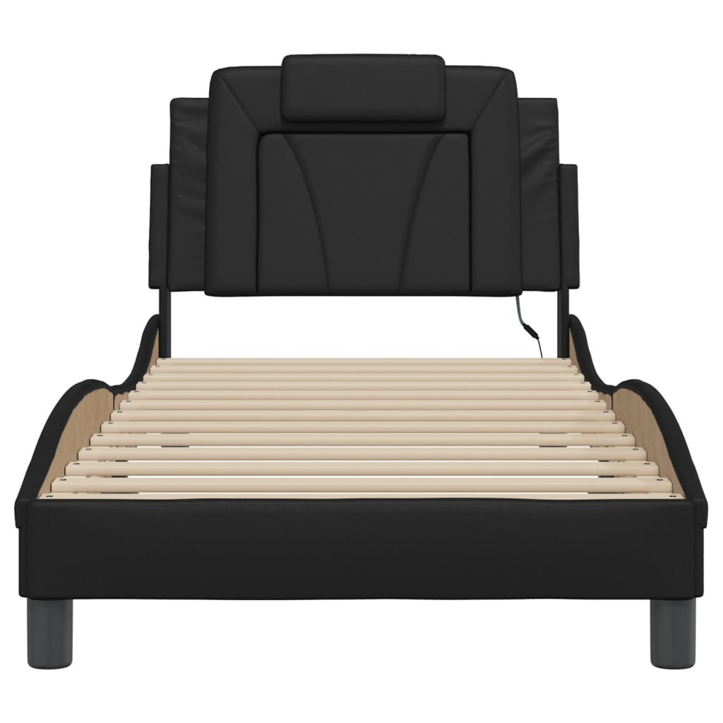 vidaXL Cadru de pat cu lumini LED, negru, 80x200 cm, piele ecologică