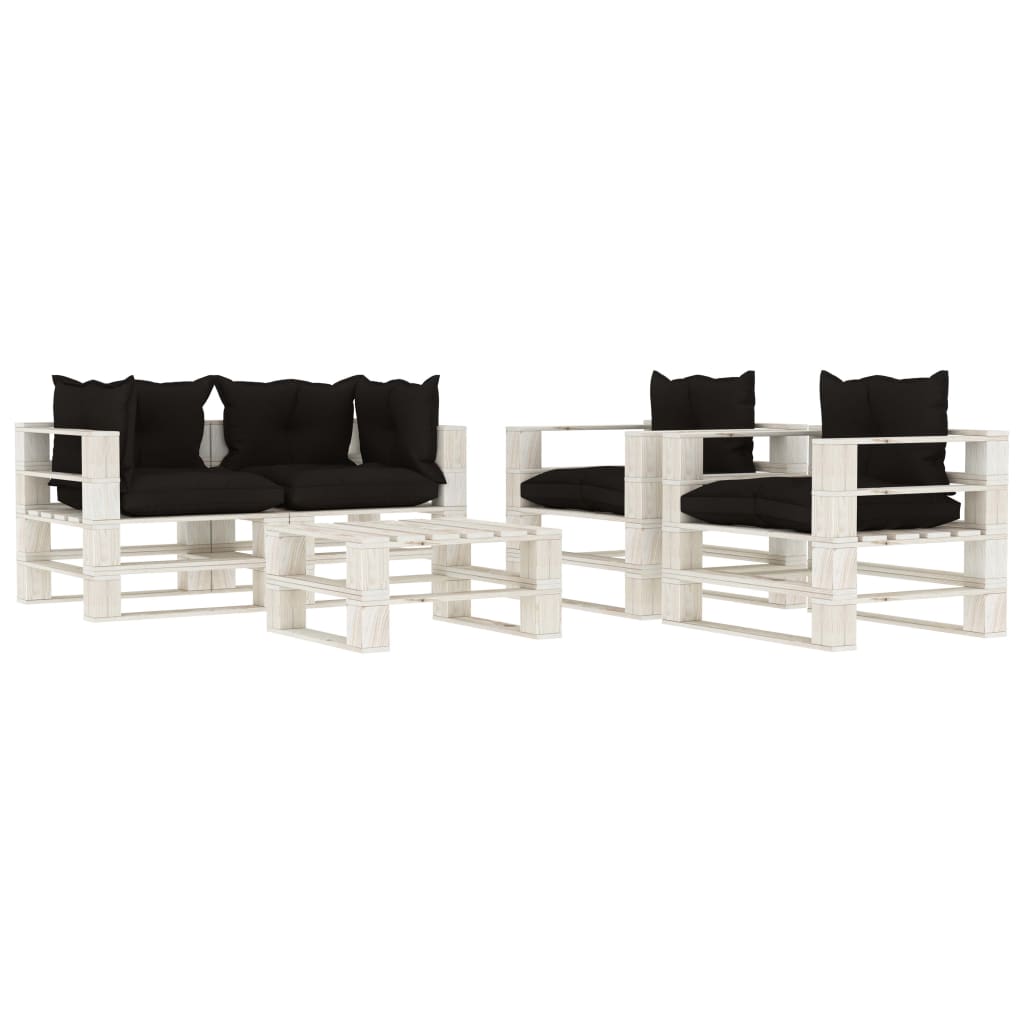 vidaXL Set mobilier grădină din paleți cu perne negre, 5 piese, lemn