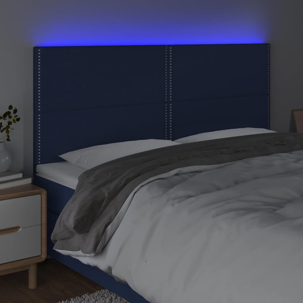 vidaXL Tăblie de pat cu LED, albastru, 160x5x118/128 cm, textil