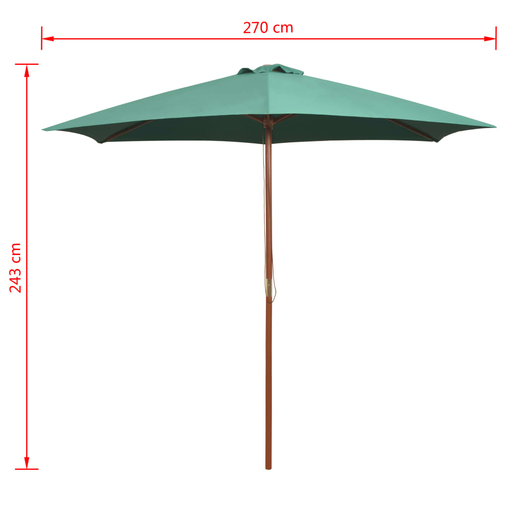 vidaXL Umbrelă de soare cu stâlp de lemn 270 x 270 cm, verde
