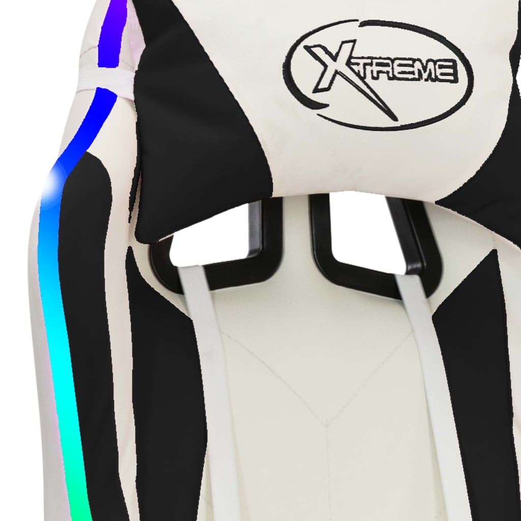 vidaXL Scaun de racing cu LED RGB, alb și negru, piele ecologică