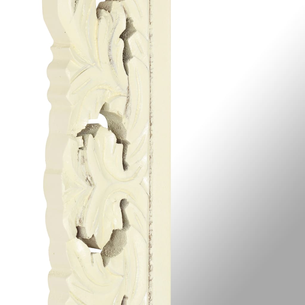 vidaXL Oglindă sculptată manual, alb, 110 x 50 cm, lemn masiv de mango