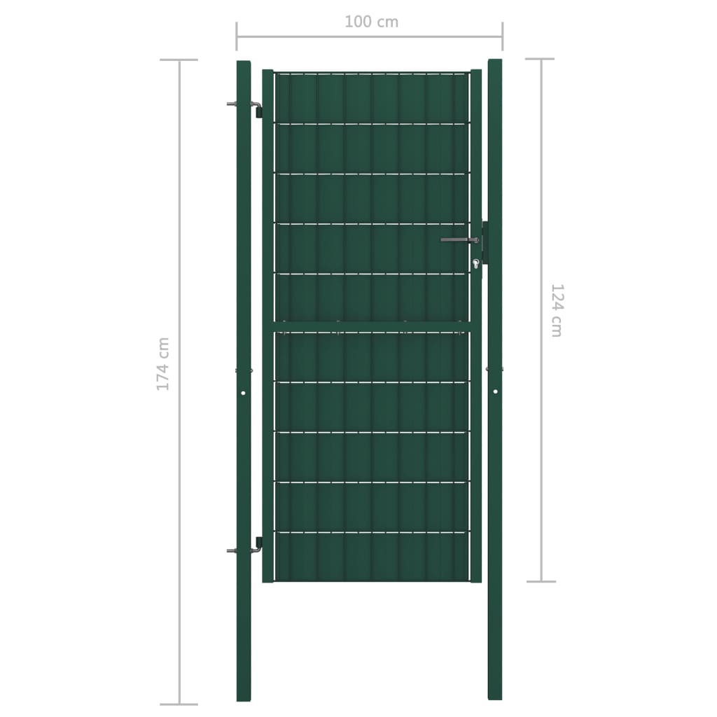 vidaXL Poartă de gard, verde, 100x124 cm, PVC și oțel