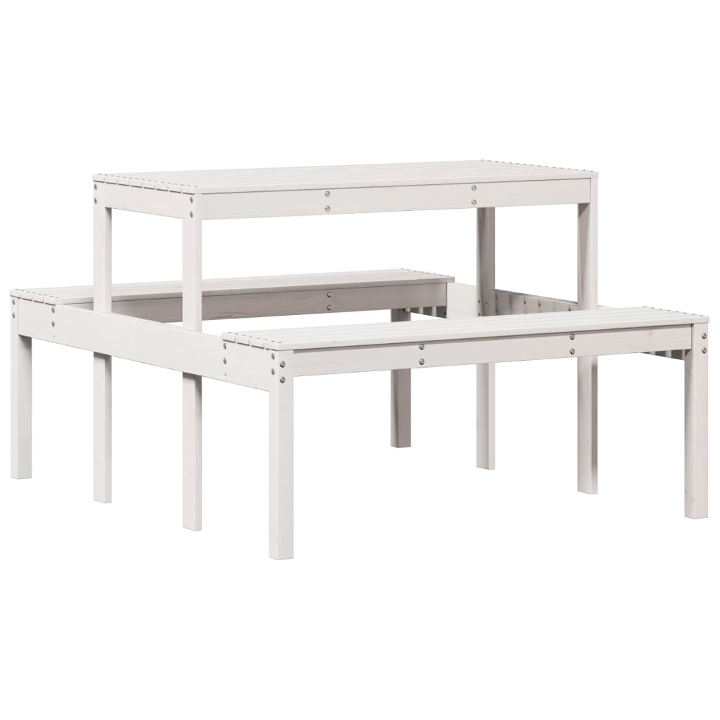 vidaXL Masă de picnic, alb, 110x134x75 cm, lemn masiv de pin