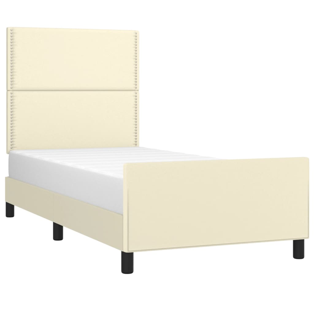 vidaXL Cadru de pat cu tăblie, crem, 100x200 cm, piele ecologică