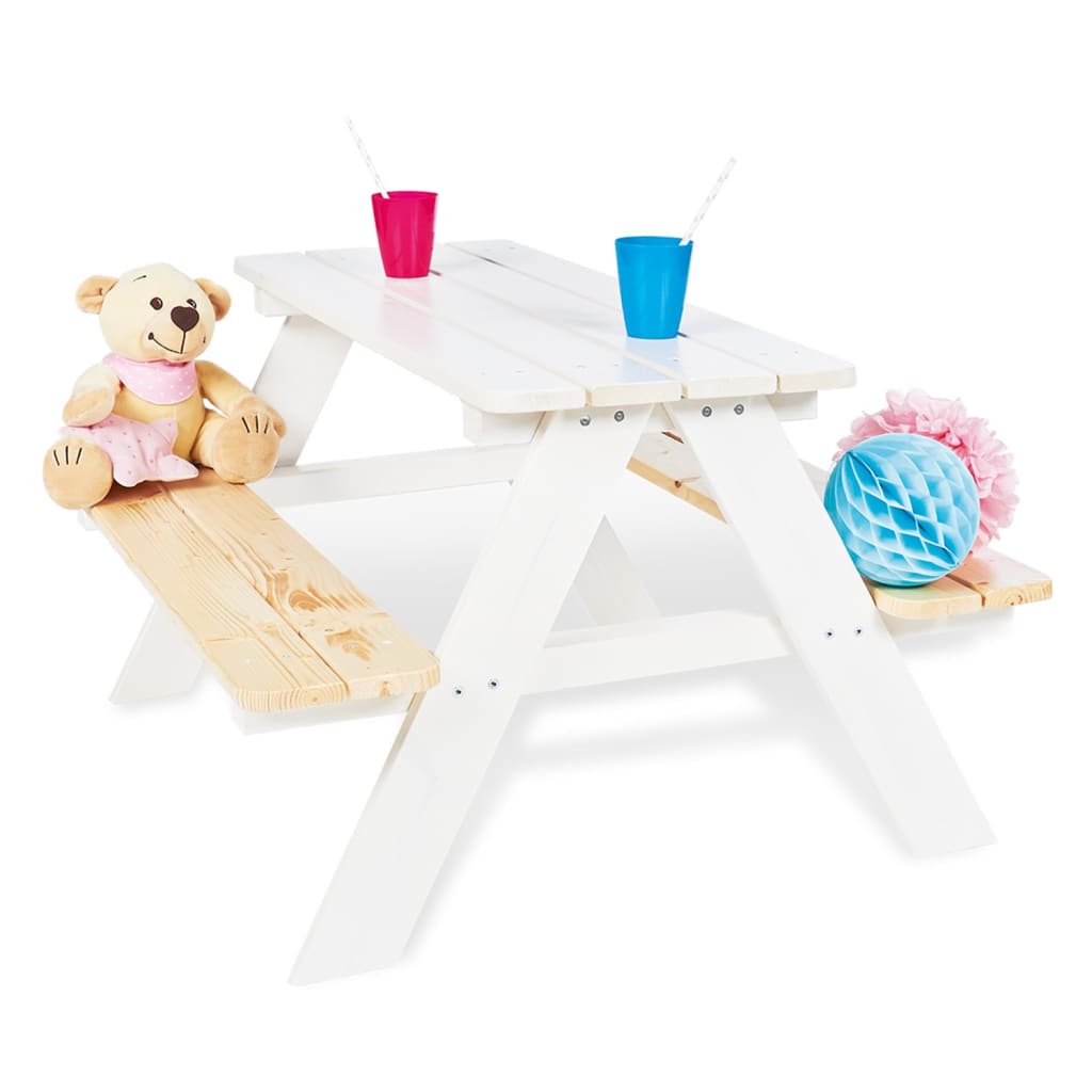 Pinolino Masă de picnic pentru copii cu bănci Nicki für 4, alb, lemn