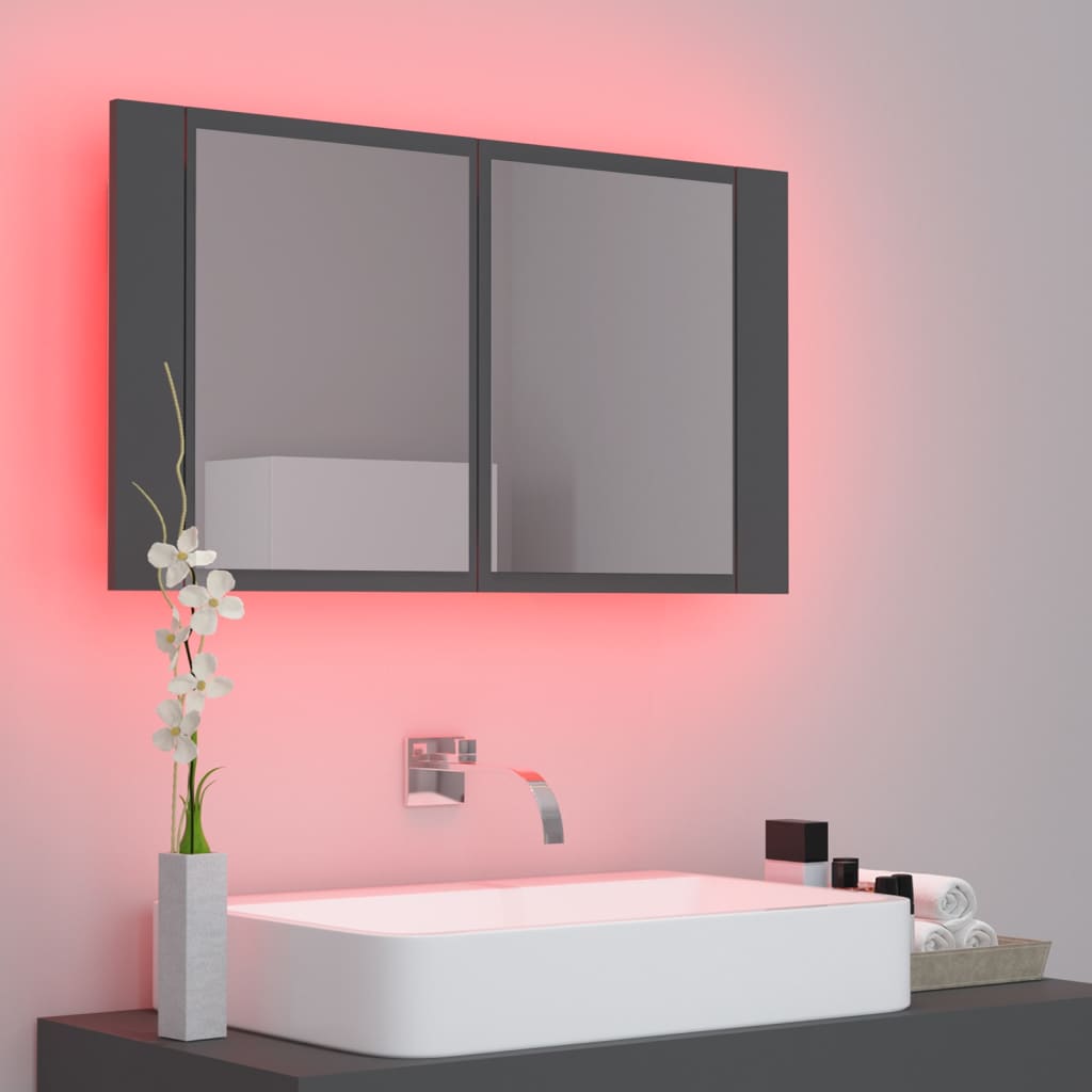 vidaXL Dulap de baie cu oglindă și LED, gri, 80x12x45 cm