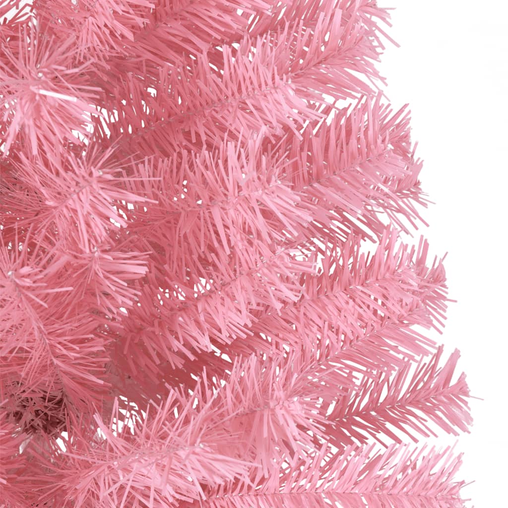 vidaXL Jumătate brad de Crăciun artificial cu suport, roz, 210 cm, PVC
