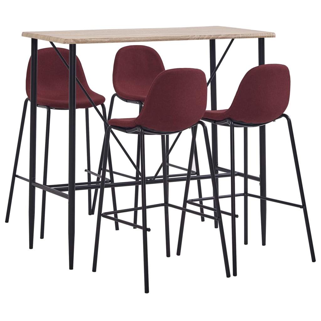 vidaXL Set mobilier de bar, 5 piese, roșu vin, material textil