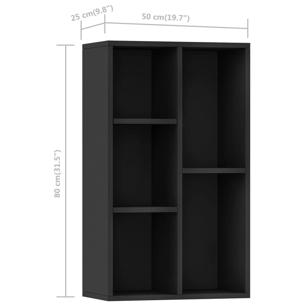 vidaXL Bibliotecă/Servantă, negru, 50x25x80 cm, PAL