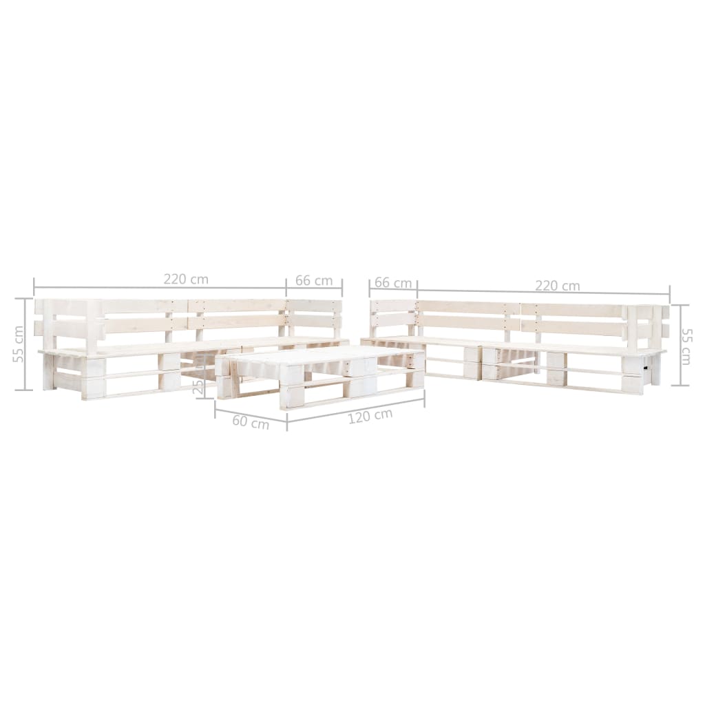 vidaXL Set mobilier de grădină din paleți, 6 piese, alb, lemn
