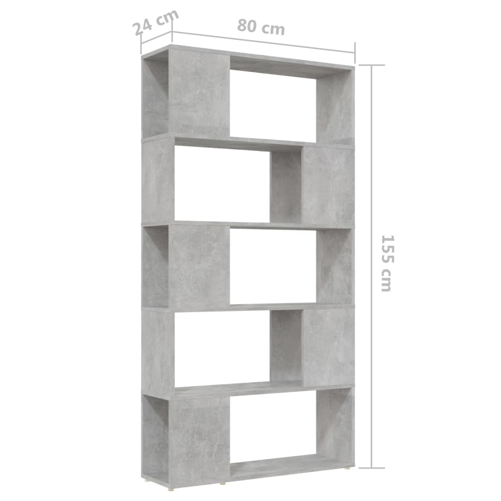 vidaXL Bibliotecă/Separator cameră, gri beton, 80x24x155 cm, PAL