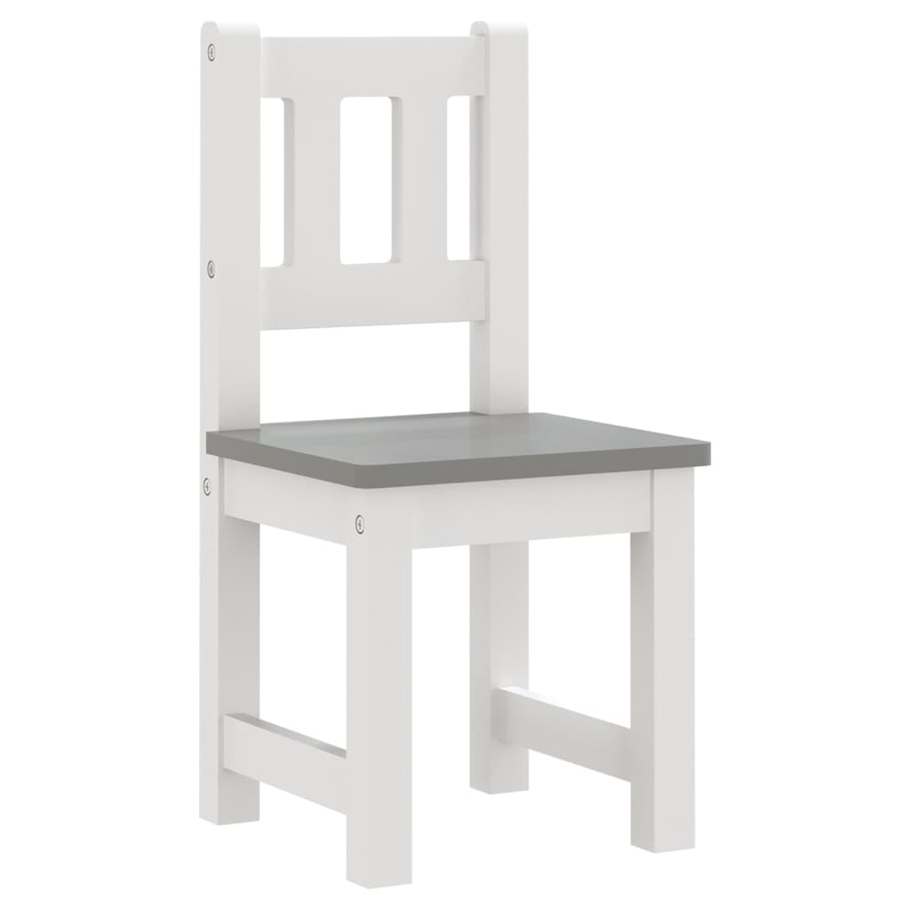 vidaXL Set masă&scaune pentru copii, 4 piese, alb și gri, MDF