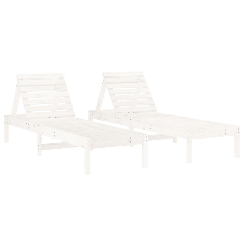 vidaXL Șezlonguri de plajă cu masă, 2 buc, alb, lemn masiv de pin