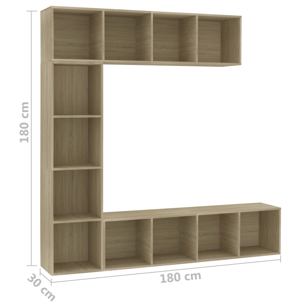 vidaXL Dulap cărți / TV, 3 piese, stejar Sonoma, 180 x 30 x 180 cm