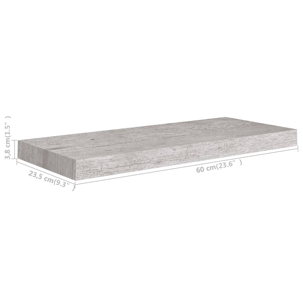 vidaXL Rafturi de perete, 4 buc., gri beton, 60x23,5x3,8 cm, MDF