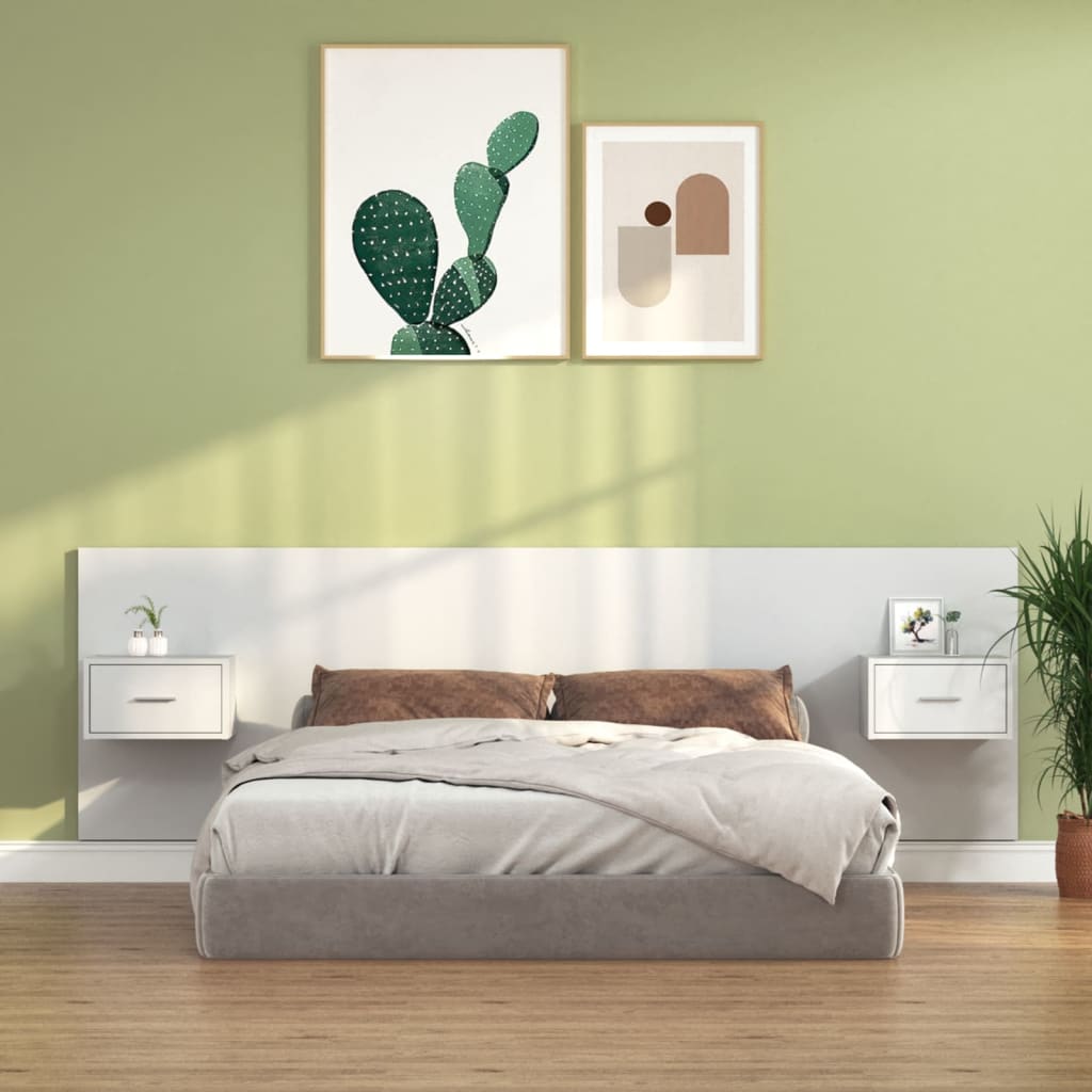 vidaXL Tăblie de pat cu dulapuri, alb extralucios, lemn prelucrat