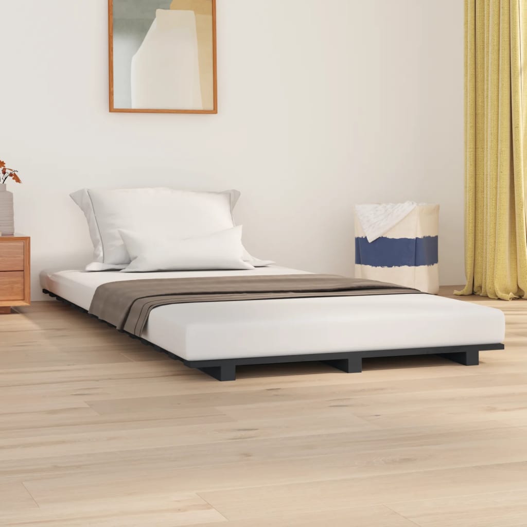 vidaXL Cadru de pat, gri, 75x190 cm, lemn masiv de pin