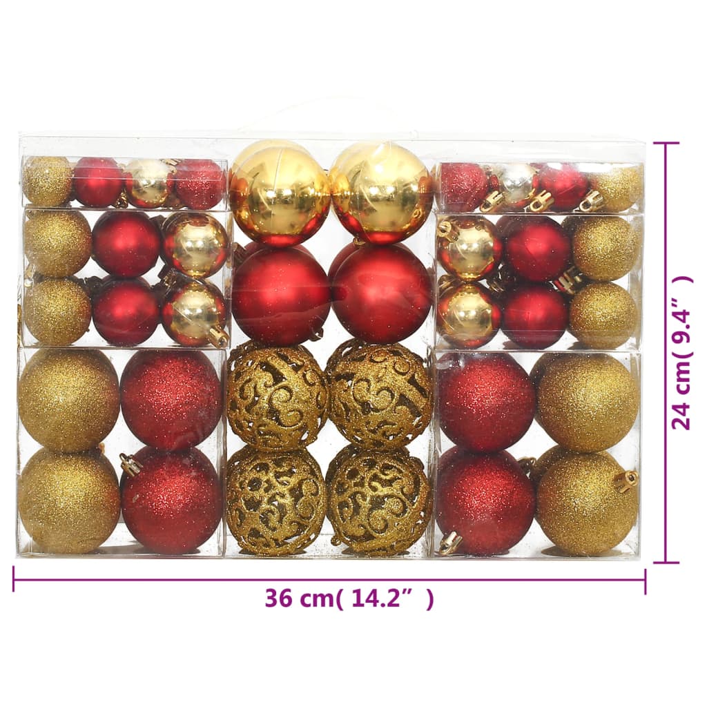 vidaXL Globuri de Crăciun, 100 buc, auriu și roșu vin, 3 / 4 / 6 cm