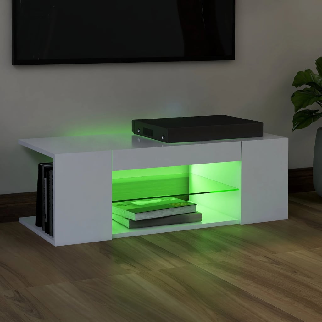 vidaXL Comodă TV cu lumini LED, alb, 90x39x30 cm