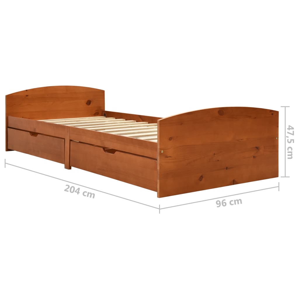vidaXL Cadru de pat cu 2 sertare, maro miere, 90x200 cm lemn masiv pin