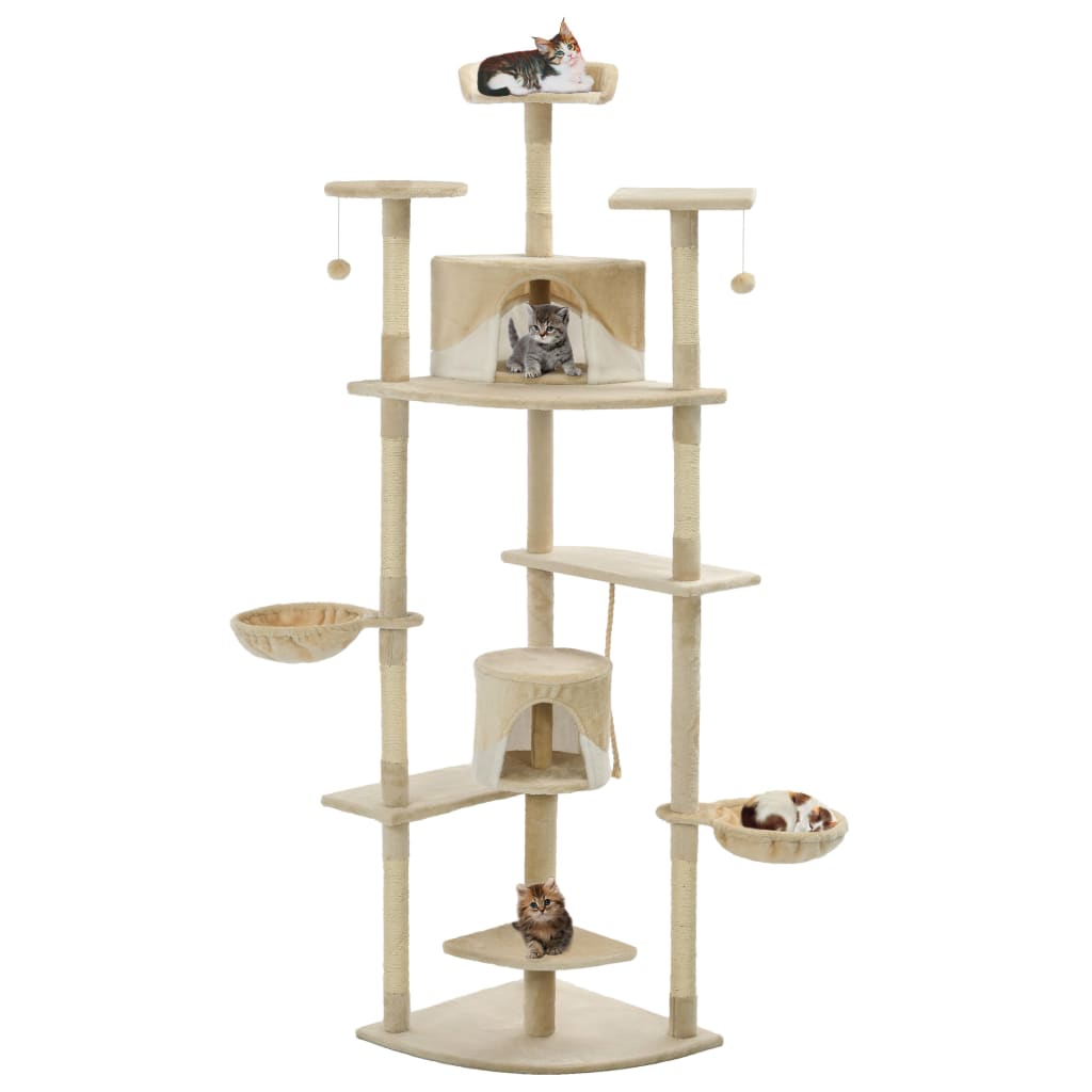 vidaXL Ansamblu pisici cu stâlpi din funie sisal, 203 cm, bej și alb