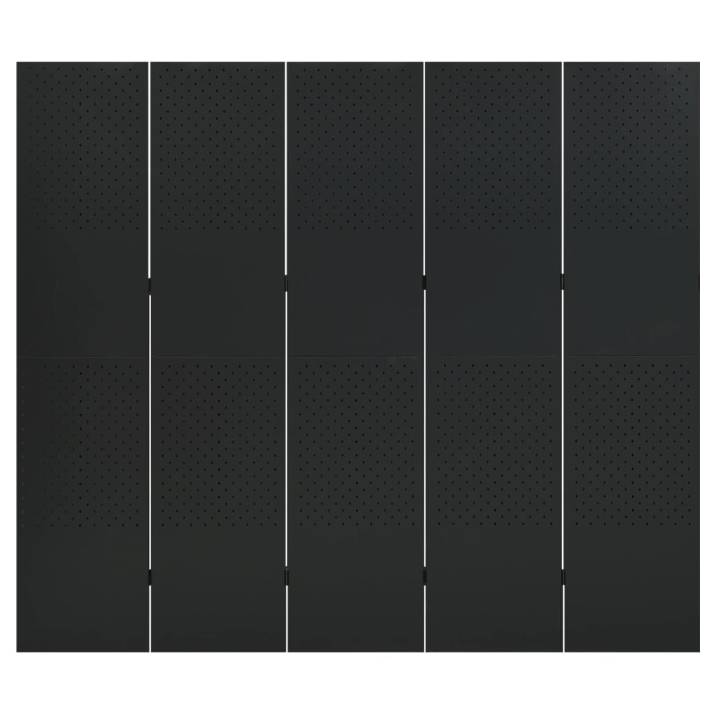 vidaXL Paravan de cameră cu 5 panouri, negru, 200x180 cm, oțel