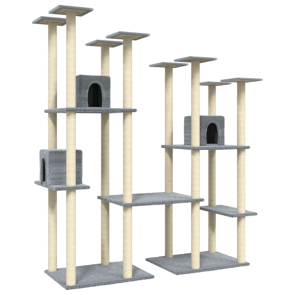 vidaXL Ansamblu pisici, stâlpi din funie sisal, gri deschis, 174 cm