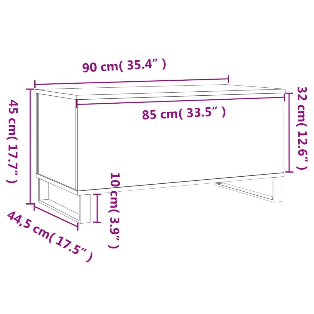 vidaXL Măsuță de cafea, alb extralucios, 90x44,5x45 cm, lemn compozit