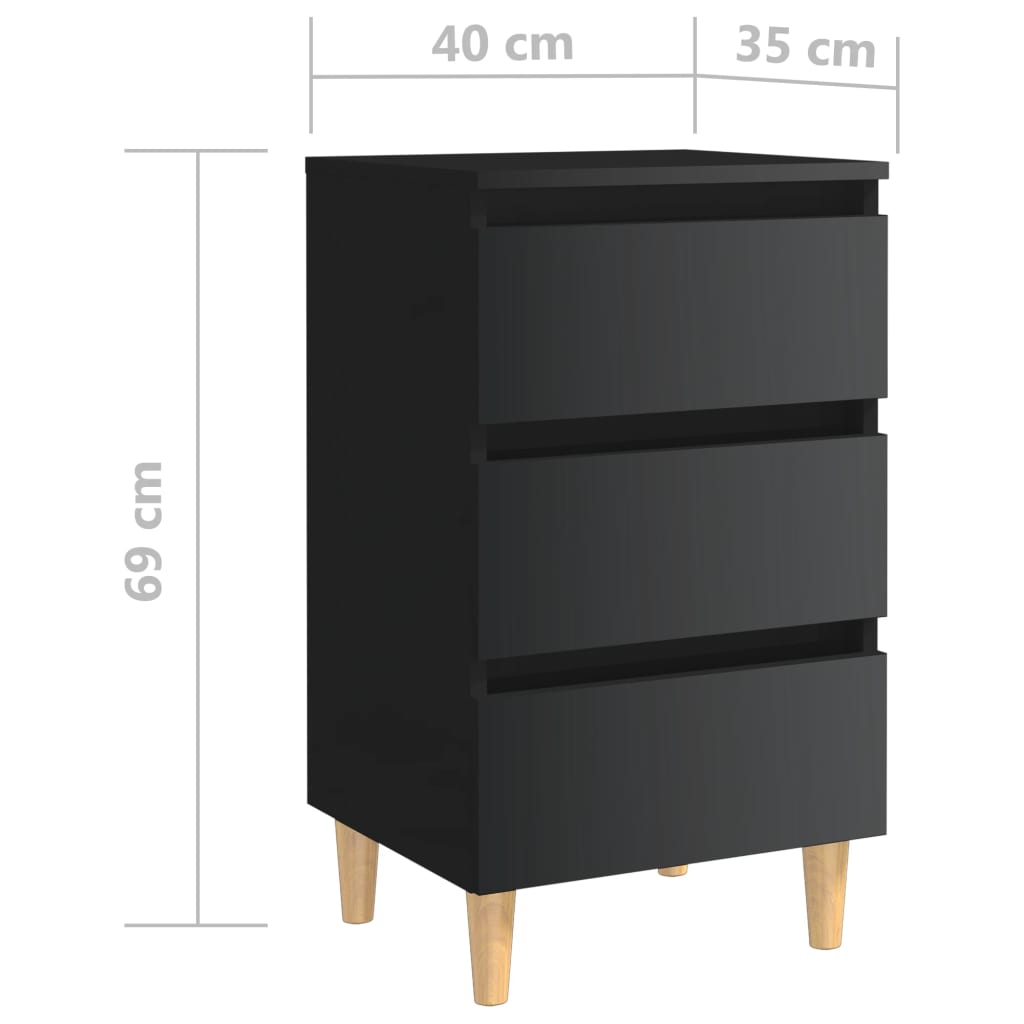 vidaXL Noptieră cu picioare lemn masiv, negru extralucios, 40x35x69 cm