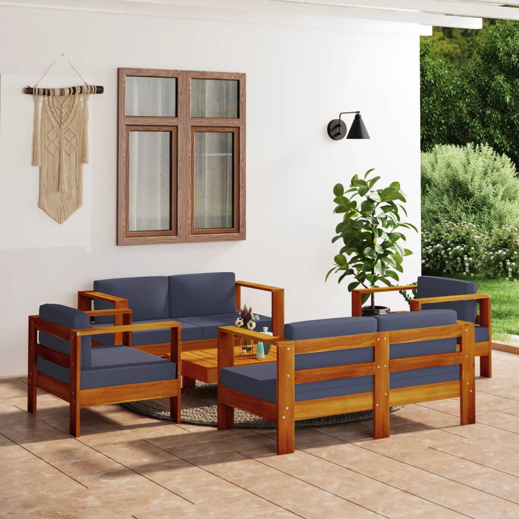 vidaXL Set mobilier grădină cu perne gri închis, 5 piese, lemn masiv