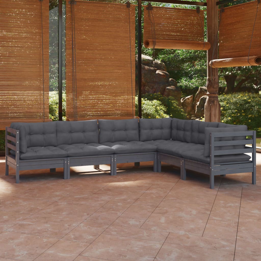 vidaXL Set mobilier de grădină cu perne, 6 piese, gri, lemn masiv pin