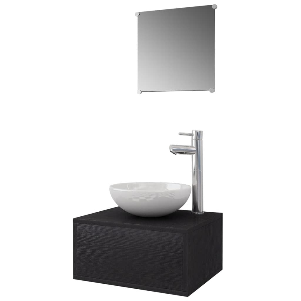 vidaXL Set mobilier baie 4 piese cu chiuvetă și robinet incluse, Negru